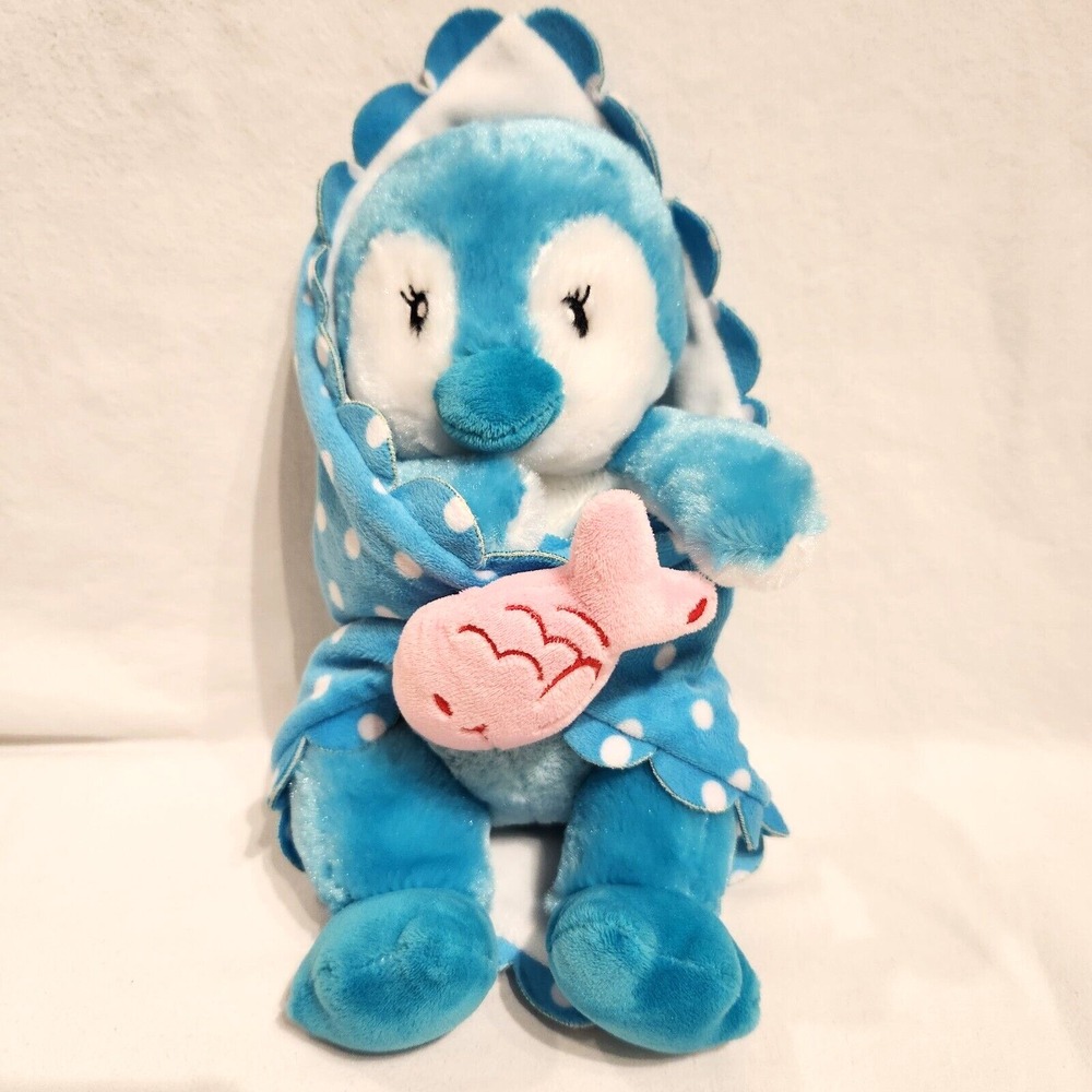 Fiesta 11" Blue Penguin Pink Fish Babies Blanket Lovey Plush Security Playtime‎